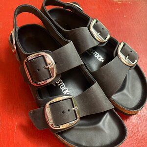 Birkenstock Milano Big Buckle Matte-Black Leather Sandals Euro 39/8.5 (US)